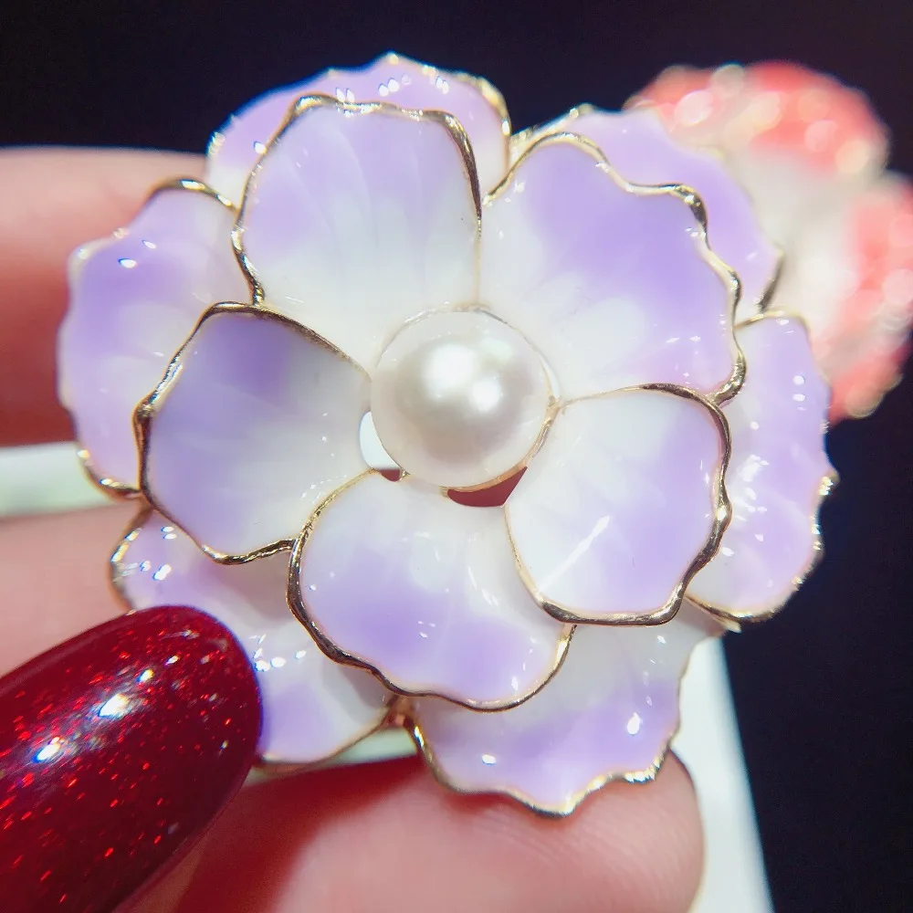 ZHBORUINI 2024 New High Quality Real Natural Freshwater Pearl Brooch Ceramic Enamel Flower Brooch Pins Pearl Jewelry For Women