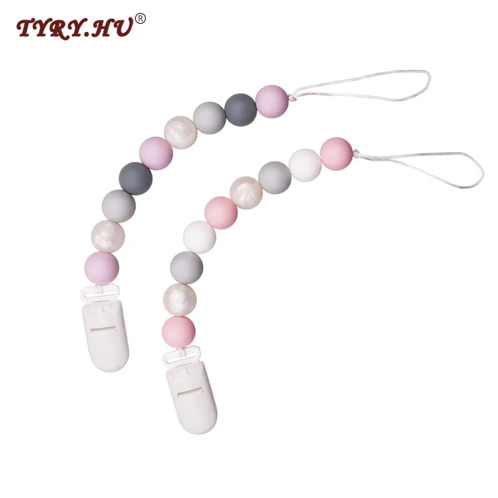 TYRY.HU Pacifier Clips Chain Baby Silicone Teething Beads DIY Necklace Binky Clip Holder For Baby Chew, Baby Shower Gift