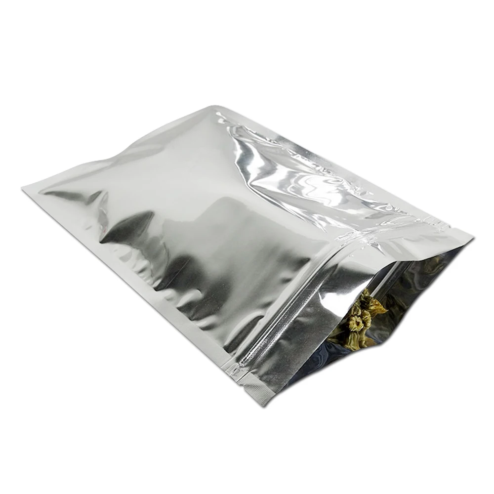 Flat Self Sealed Zip Lock Packaging Mylar Foil Bags Silver Aluminum Foil Package Bag Kitchen Dried Food Tea Flower Storage Pouch