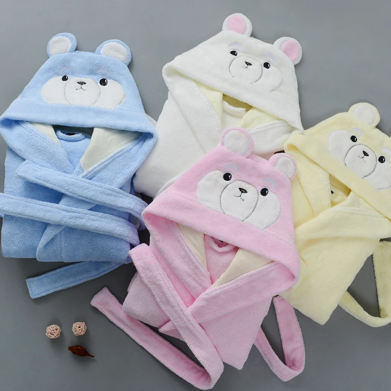 Kids Bathrobes Winter Children's Bathrobe Solid Color Cotton Bathgrowns for Big Boys Girls Soft Belt Pyjamas Christmas gift