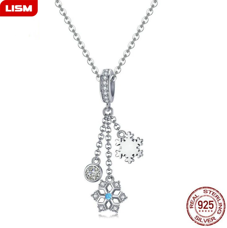 

Winter New Sale 100% 925 Sterling Silver Snowflake Shine CZ Pendant Charms Necklaces for Women Gilrs Fashion Fine Jewelry Gifts