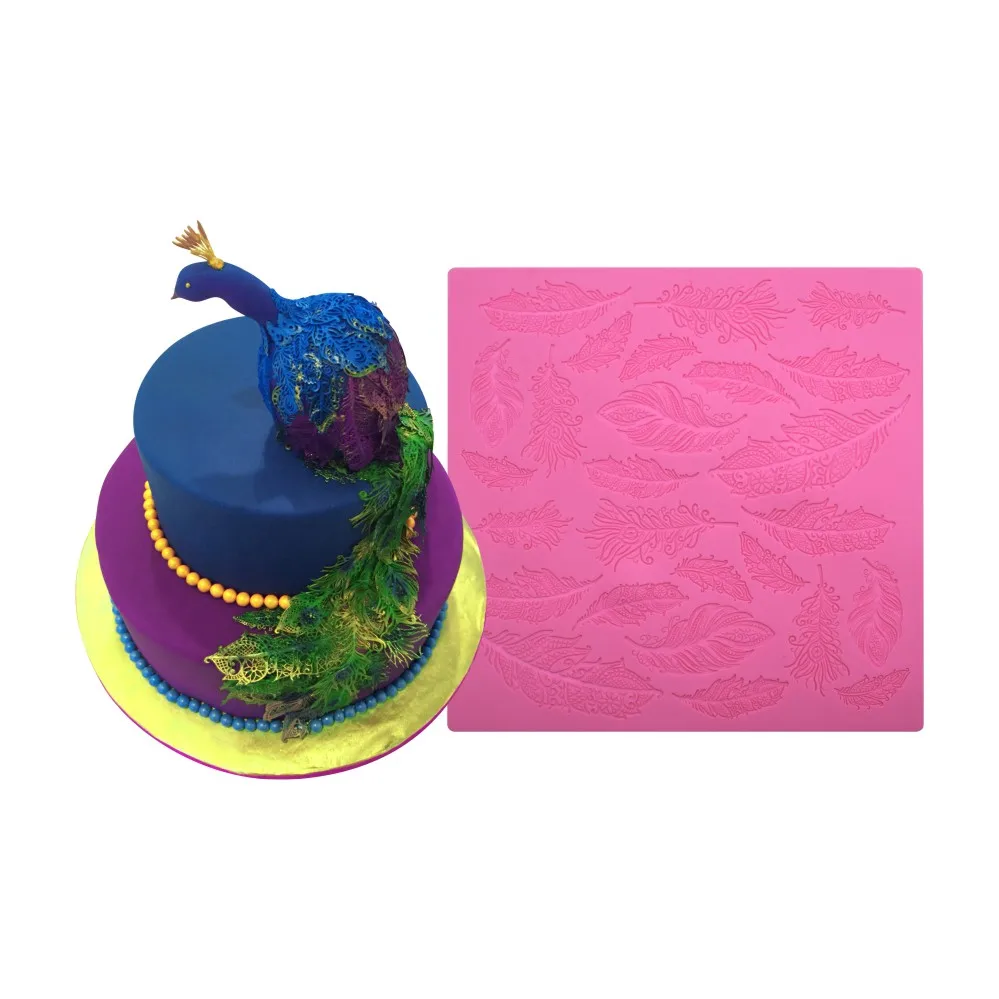 Feather Partten Cake Lace Mats Fondant Silicone Mold Fondant Cake Decorating Tools Cake Molds Kitchen Accessories