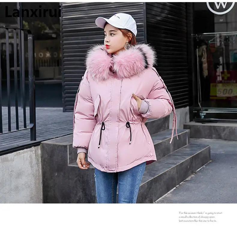 Fashion Women Clothes Winter Coat Raccoon Fur Collar Warm Coats Woman Long Outerwear Thicken Parkas Down Jacket  Xxxl