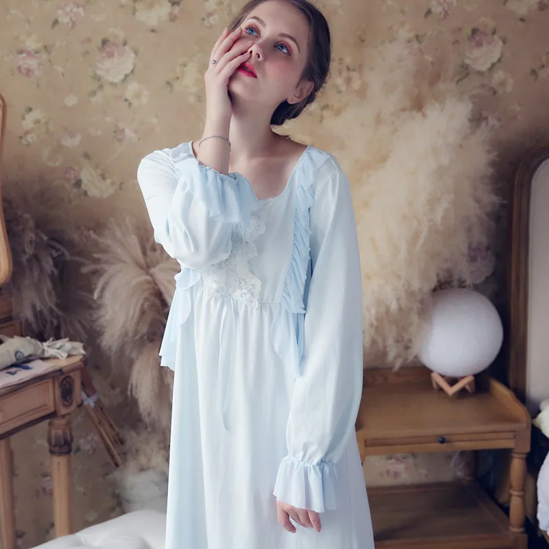 New Arrival Women Sexy Cotton Lace rincess Nightgowns Female Vintage Household Royal Gowns Home Wear Dress Vestidos WQLX905