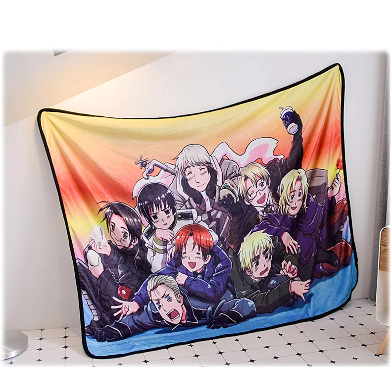 Anime Hetalia Cartoon Velvet Plush Throw Blanket Floral Printed for Kids Girls Blanket for Couch Thin Quilt