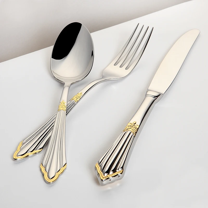 Gold Plated Cutlery Set 24pcs Luxury Dinner Sets Stainless Steel knives forks Royal Dining Table Setting Western Dinnerware Set