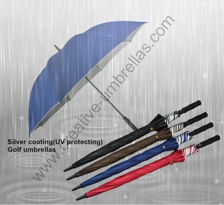 3pcs/lot free diameter 130cm anti-thunder anti-rust fiberglass auto open shoulder belts pongee silver coating golf umbrella