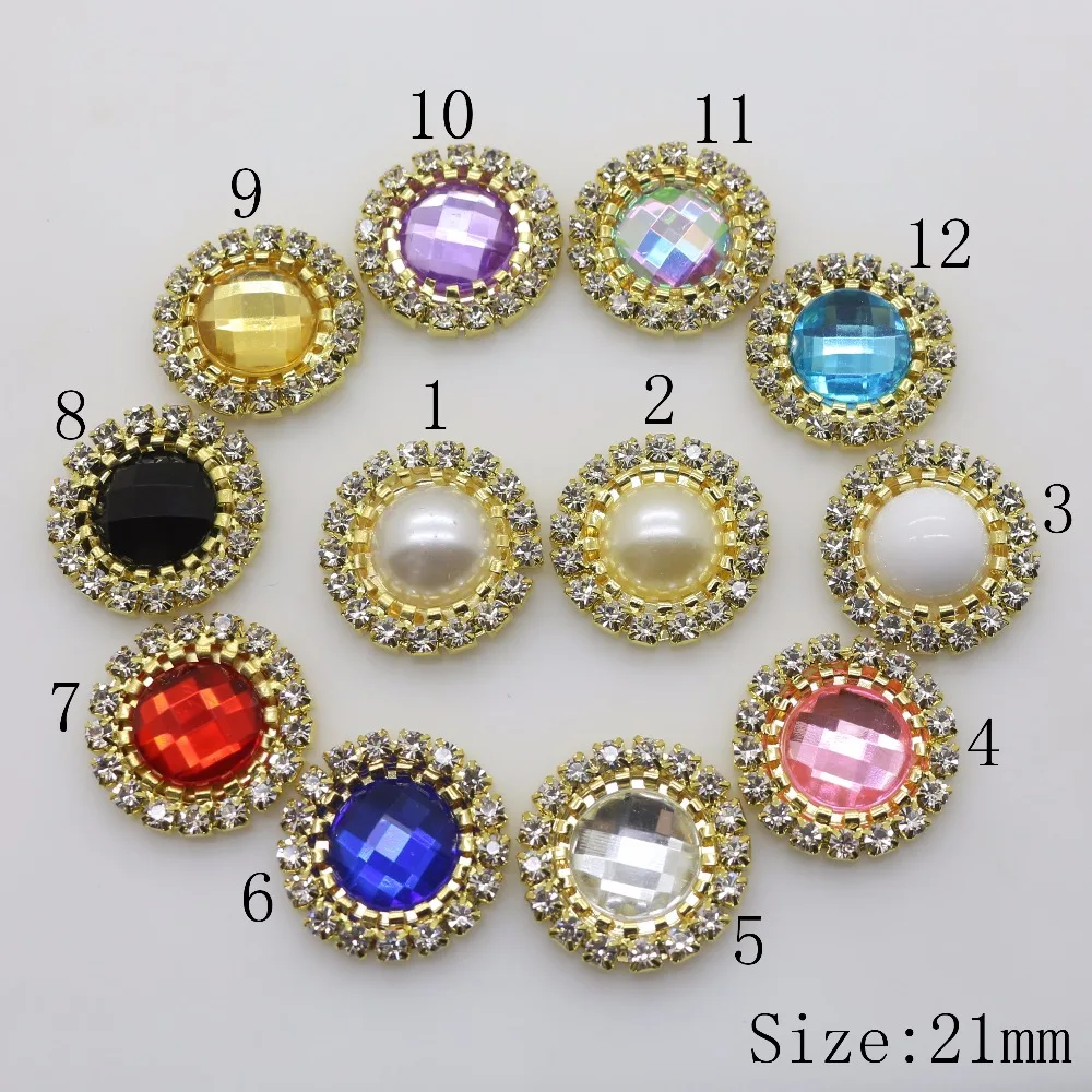 High quality 2017 New 21MM lvory pearl crystal button golden metal Rhinestone button DIY apparel Invitation Wedding Decoration