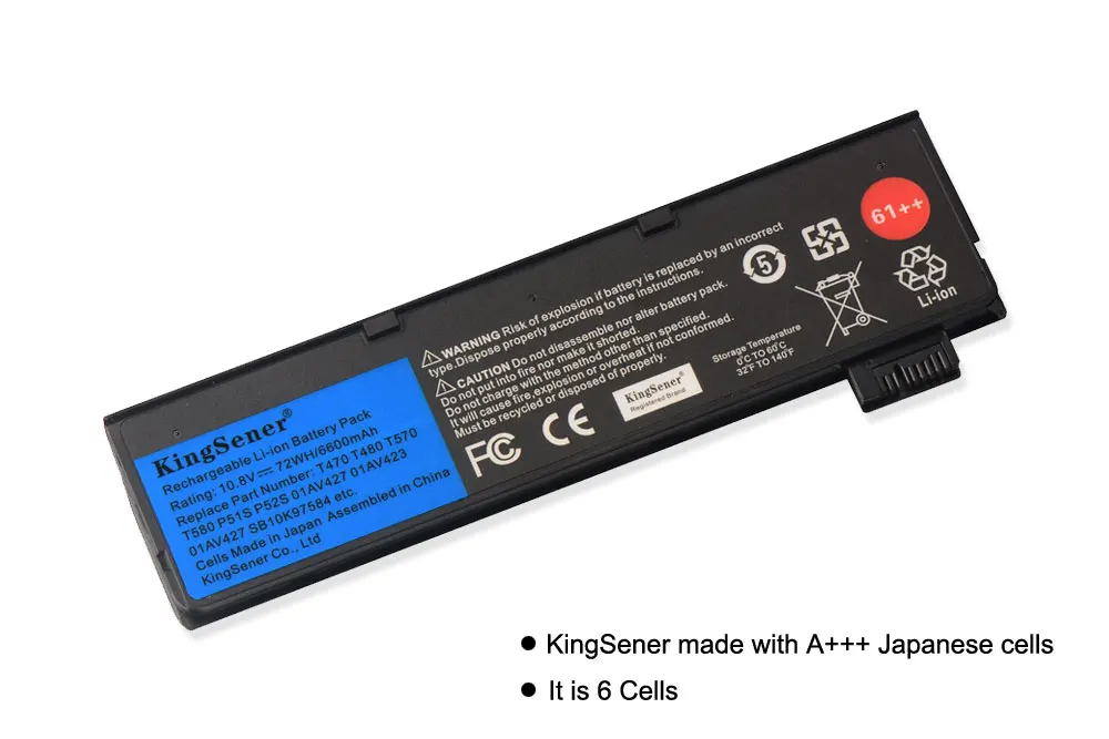 KingSener 10.8V 6600mAh แบตเตอรี่แล็ปท็อปสําหรับ Lenovo ThinkPad T470 T480 T570 T580 P51S P52S 01AV427 01AV428 01AV423 SB10K97580 61 ++