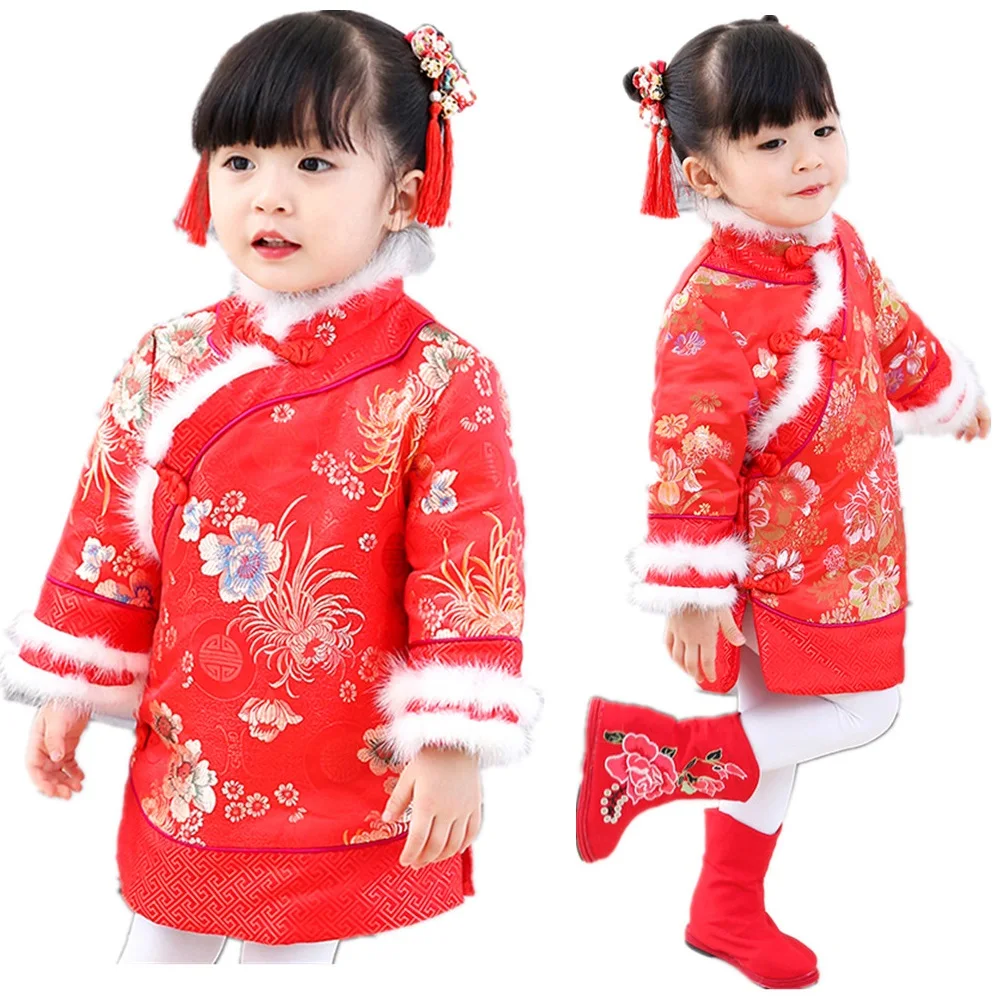 

Winter Baby Girl Dress Coats Children Qipao Clothes Sping Festival Chinese Traditional Cheongsam Girls Down Jacket ChiPao Blouse