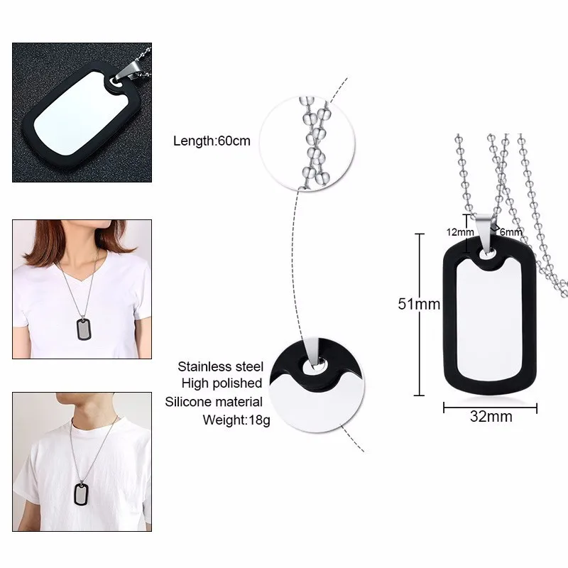 Vnox Classic Dog Tag For Women Men 316L Stainless Steel Unisex Simple Pendant Casual Necklace 24\