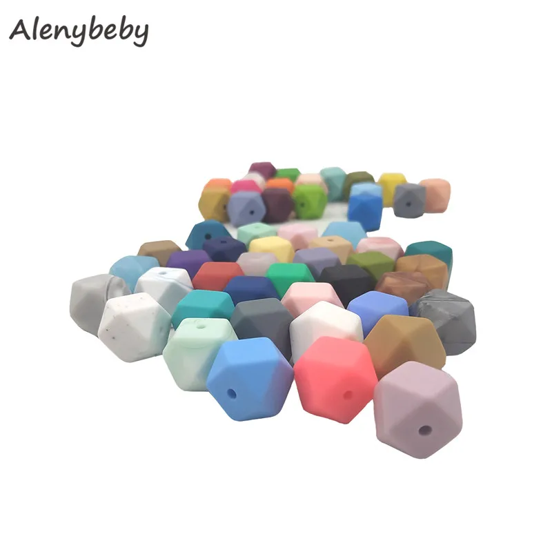 

100pc 14/17mm Hexagon Silicone Beads Teething Baby Teether DIY Nursing Chew Toy Baby Shower Gift Necklace Ring Pacifier Chain