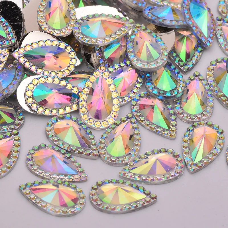 JUNAO 8x13mm 10x14mm Drop Shape Crystal AB Resin Rhinestones Non Sewing Beads Glue On Flat Stones Applique Scrapbook Strass