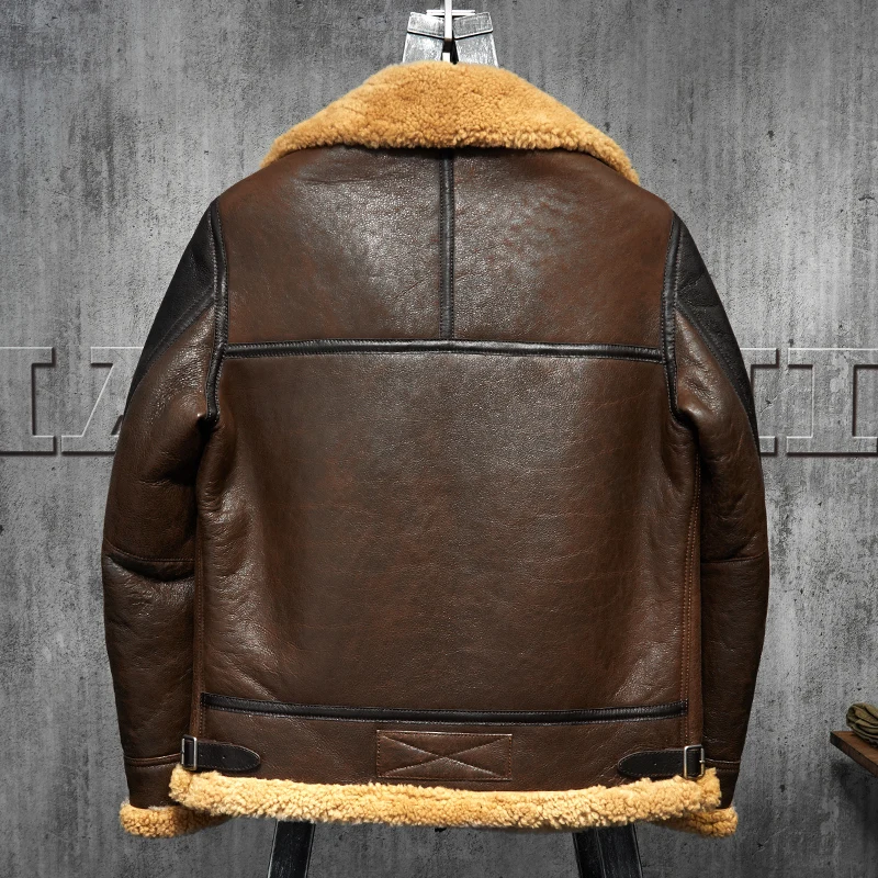 Light Brown B3 Men's Shearling Leather Jacket Original Flying Jacket Men's Fur Coat Pilots Coat