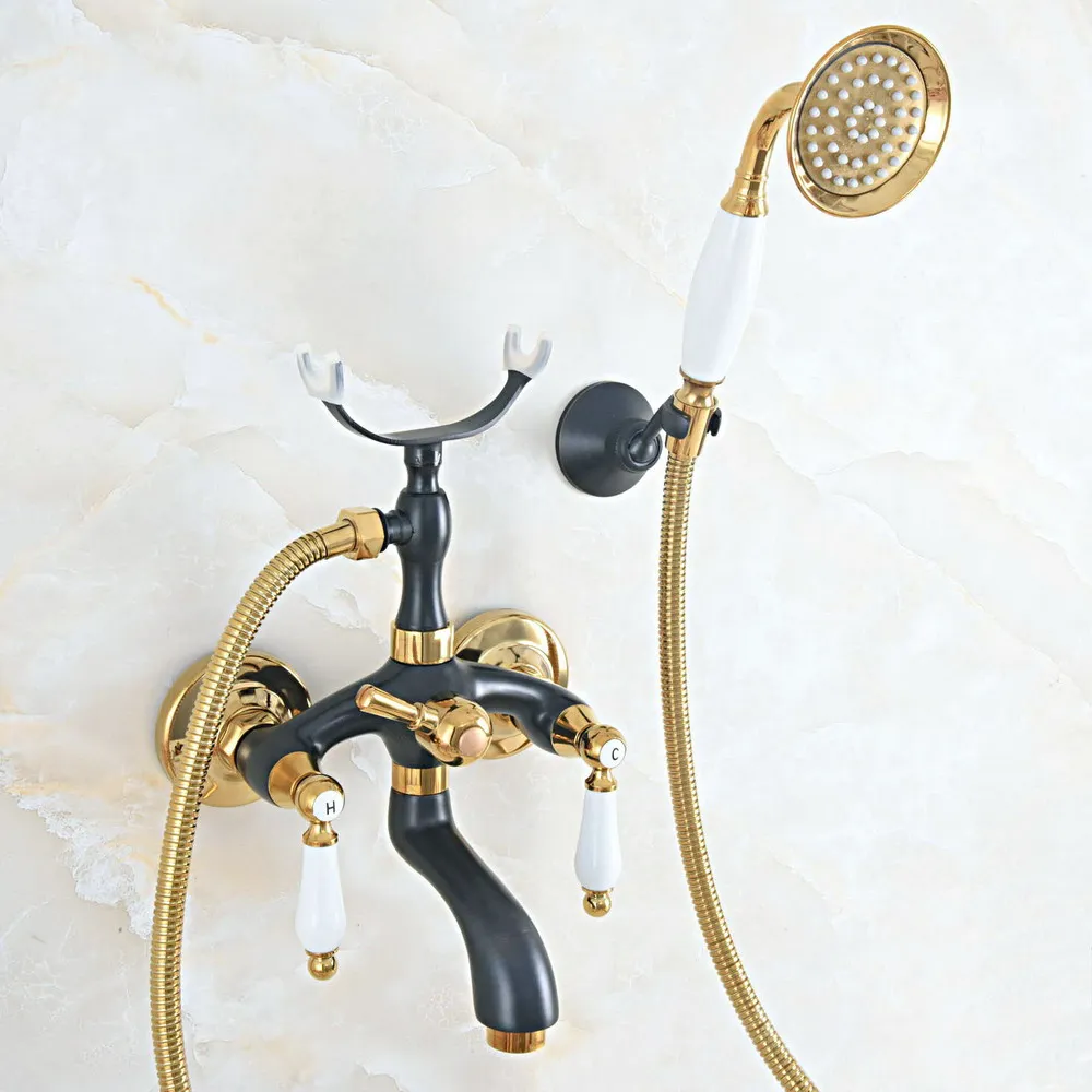

Black Oil Bronze Golden Bathtub Faucet Dual Handle Bathroom Shower Faucet Cold and Hot Water Taps Telephone Style Hand Shower