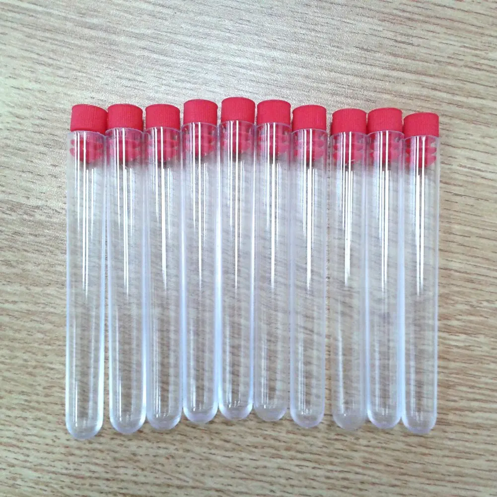 12x100mm Clear Plastic Test Tube with Red Cap, Pack of 20pcs