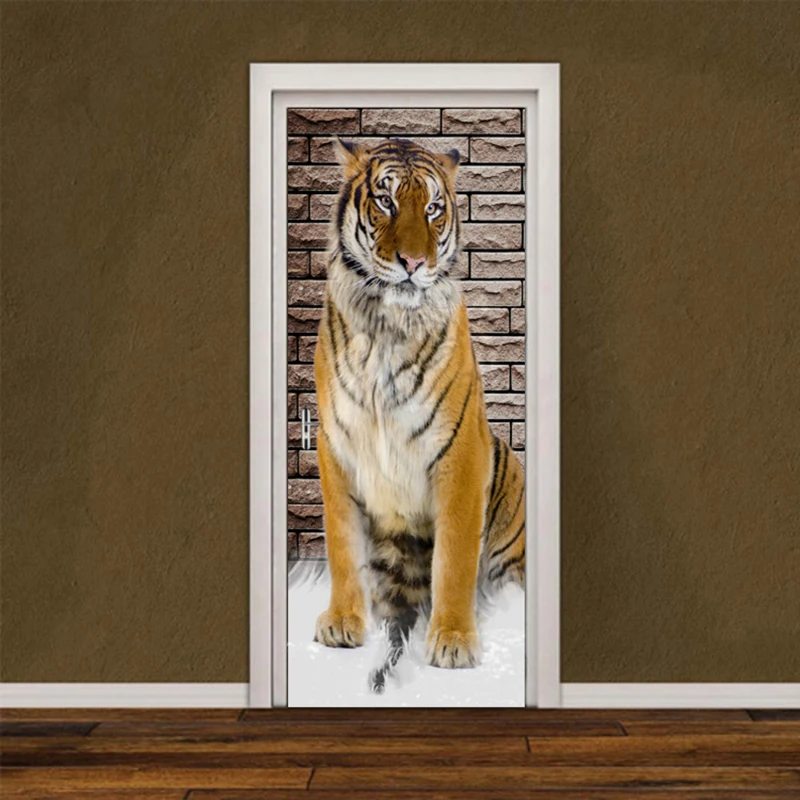 

2Pcs/Set 3D Tiger Door Sticker Wall Decals DIY Self-adhesive Waterproof Door Mural Photo Wallpaper Home Decor Bedroom Room Study