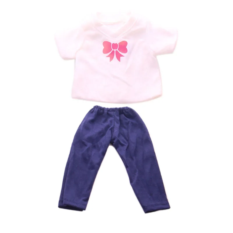 New style popular cute Bow tie T-shirt pants For 18inch American  doll/43cm New doll clothes for Chrid Christmas Gift