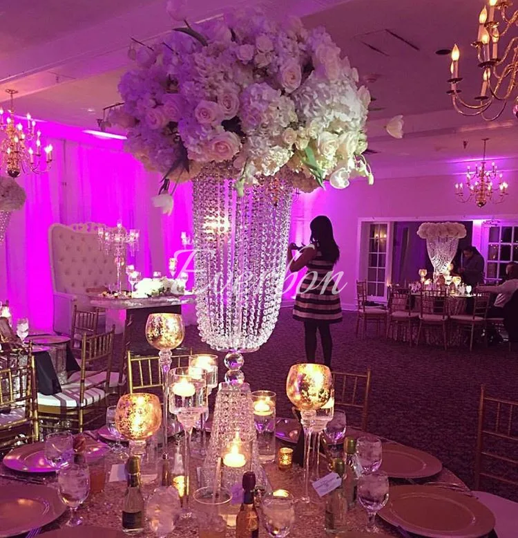 

Wedding Crystal Flower Stand Wedding Crystal Pillar Table Centerpiece Decoration Metal Gold Silver Flower chandelier