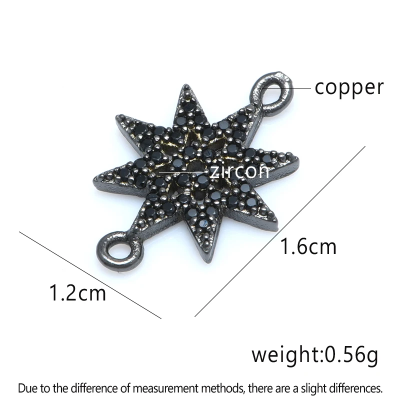 16*12mm Black Cubic Zirconia Star Charms Pendants  Accessories for DIY Handmade Jewelry Bracelet Necklace Making