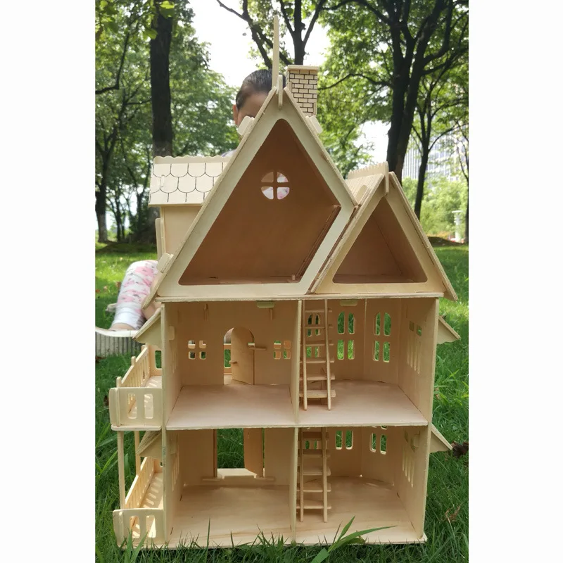 Legno 3D Casa di Puzzle Fai da Te Casa di Bambola Modello di Villa Assemblato in Miniatura Casa Delle Bambole Educativi Pretend Gioca Giocattoli per I Bambini Delle Ragazze