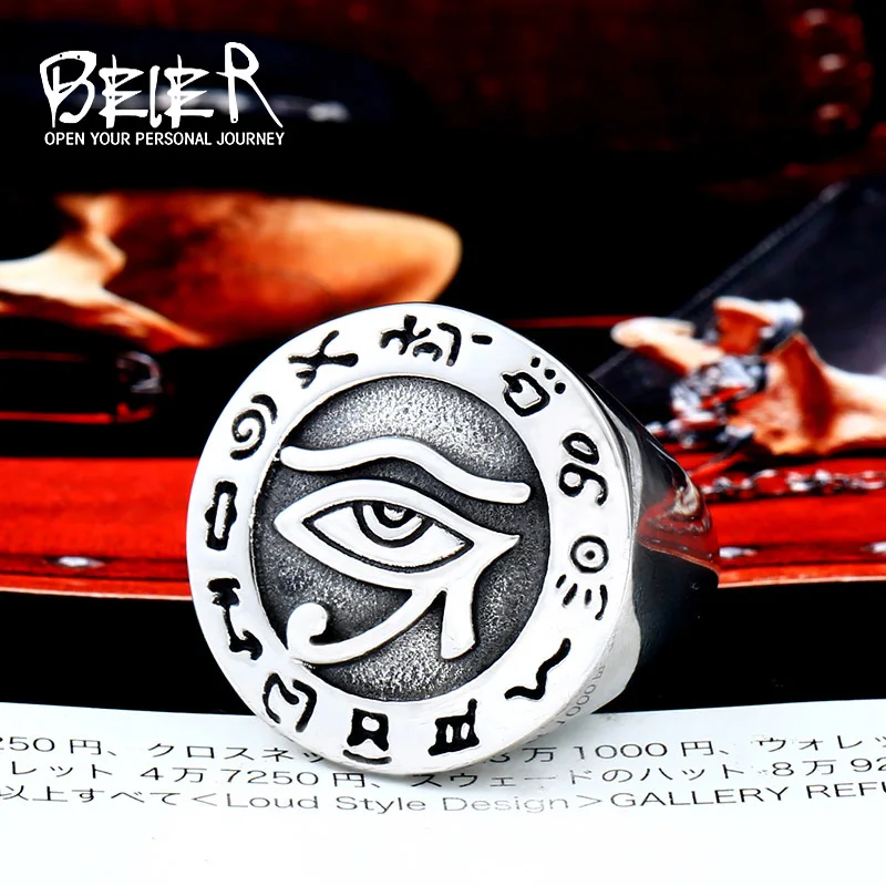 BEIER 316L stainless steel Horus Eye Men's Ring Egyptian Amulet Punk bike High Quality Jewelry LLBR8-601R