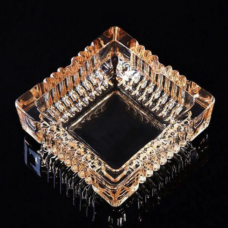 Square Golden Crystal Ashtray High-grade Refined Glass Amber Gold Creative Living Room Office Cafe Hotel cigarette ashtray