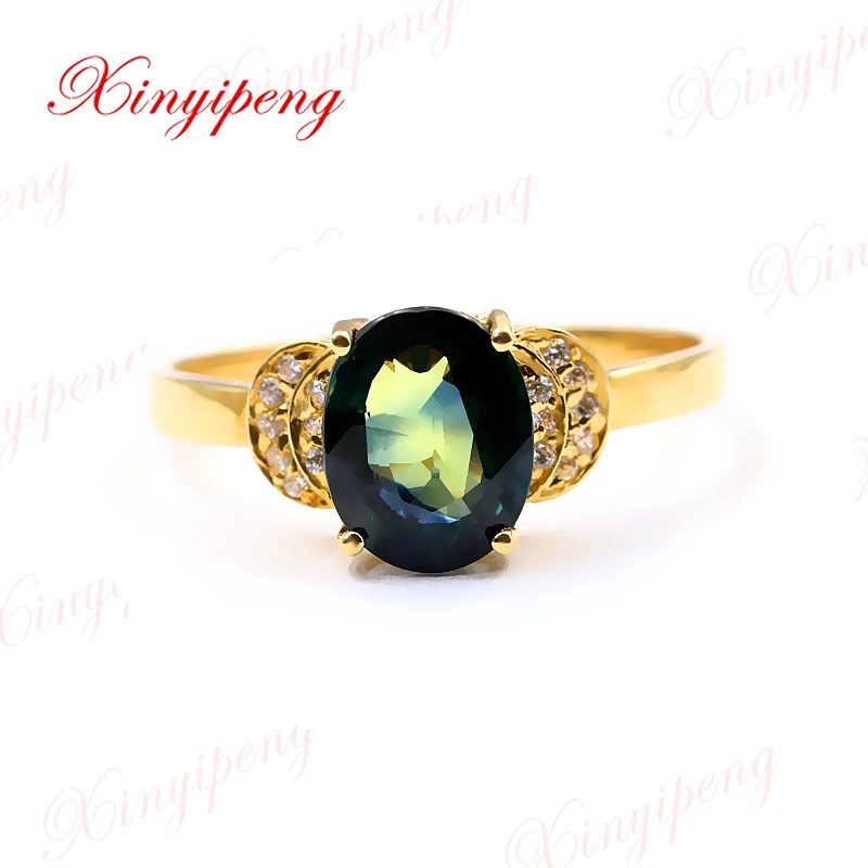 

Xinyipeng18K yellow gold inlaid natural sapphire ring style beautiful women model