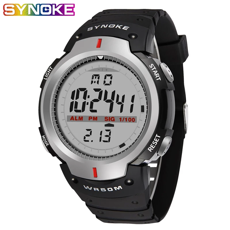 SYNOKE Kol Saati Watches Men 30M Waterproof Electronic LED Digital Outdoor Mens Sports Wrist Watches Stopwatch Relojes Hombre