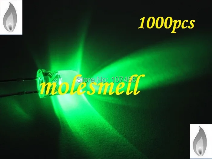 free shipping 1000 x 5mm green Candle Light Flicker Ultra Bright Flickering green LED candle green Leds