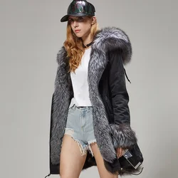 maomaokong Natural fox fur lining fur coat winter jacket women outwear warm thick parkas real fox fur collar coat hooded