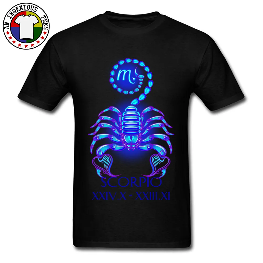 Blue SCORPIO The Scorpion Zodiac Tower T Shirts Mens Summer/Fall Tops Tees Short Sleeve Round Collar Print Tshirt On Sale