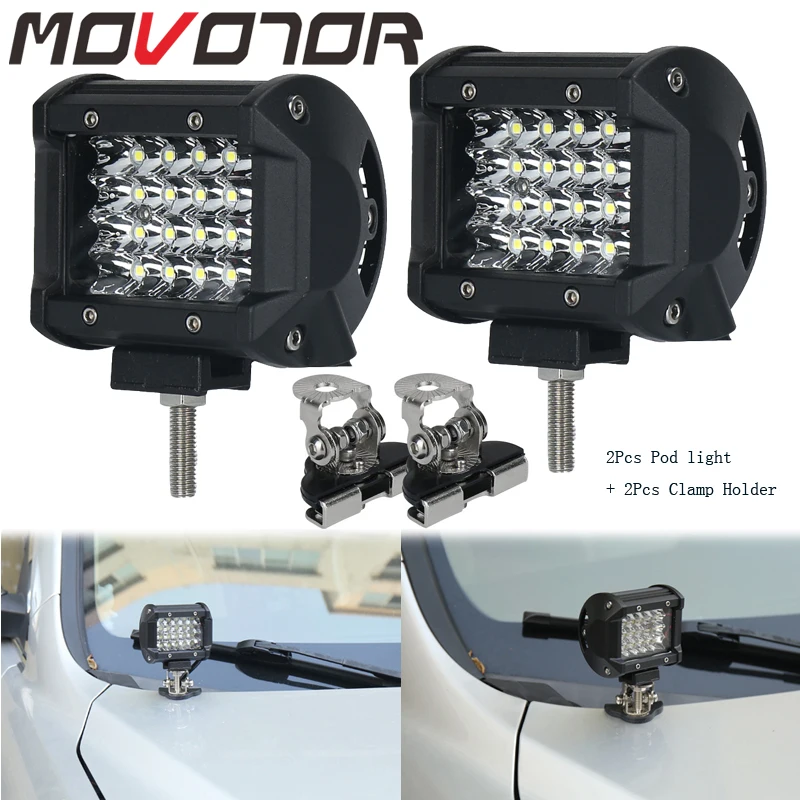 4 Inch Offroad Led Light Bar Spotlight SUV Barra 4X4 Worklamp Foglight feux 72W Quad Row Bar +Mounting Bracket Clamp Holder