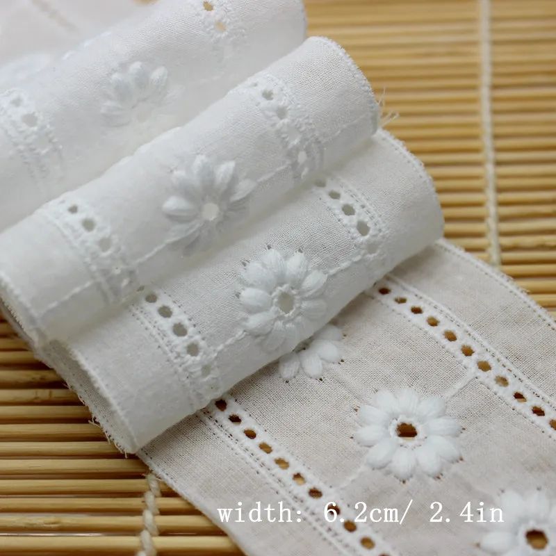 3 Meter 6.2 CM White 3D Embroidered Flower Lace Trims Costume Ribbon Applique Cotton Home Textiles Sewing Lace Fabric Cusack