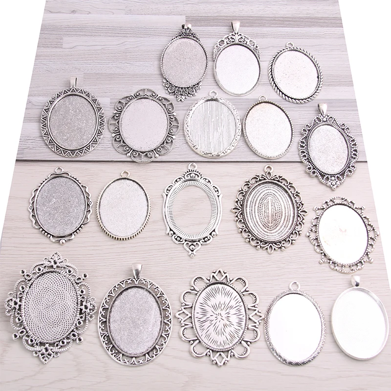 100Gram Mix Designs Antique Bronze & Antique   Zinc Alloy Pendant Blank Cameo Cabochon Base Setting Jewelry Accessories