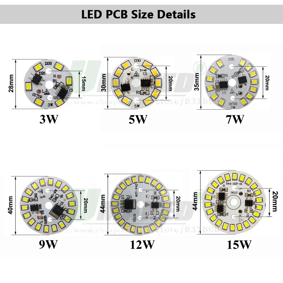 AC220V LED Module SMD2835 3W 5W 7W 9W 12W 15W LED PCB Aluminum lamp plate Smart IC Driver Bulb Pannel Dowlight Source Warm/White