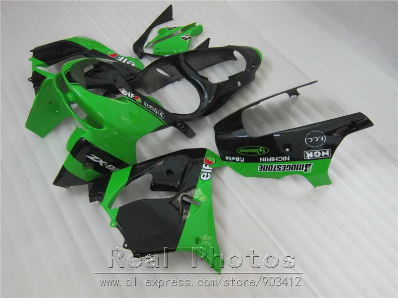 Hot sale plastic fairing kit for Kawasaki Ninja ZX9R 98 99 green black fairings set ZX9R 1998 1999 OT07