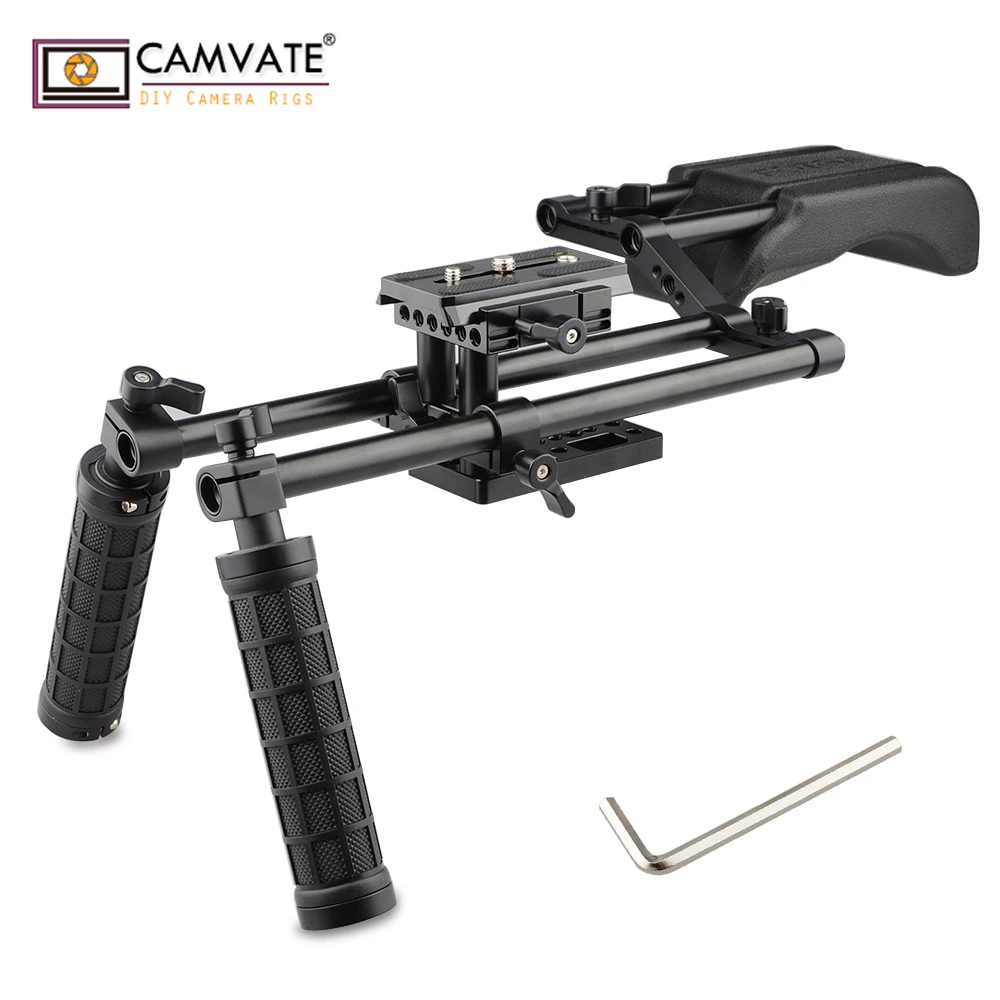 CAMVATE Camera Shoulder Rig With Manfrotto Quick Release Baseplate & Rubber HandGrip For DSLR Camera/DV Camcorder Support System