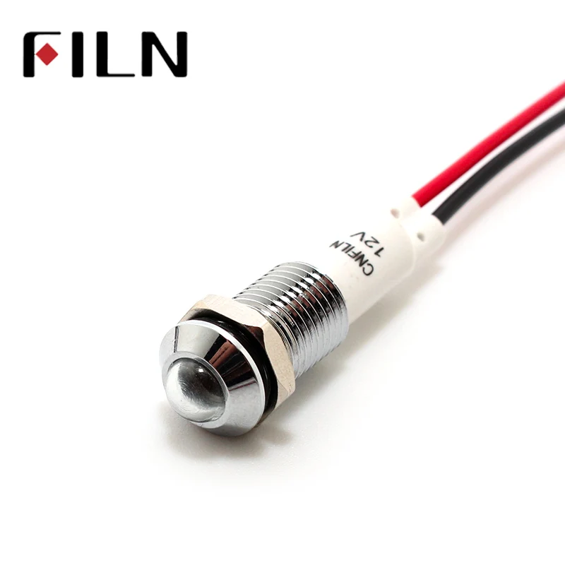 FILN 10mm 24vLED Metal Indicator lights waterproof Signal lamp with wire 20mm cable 220v warning light