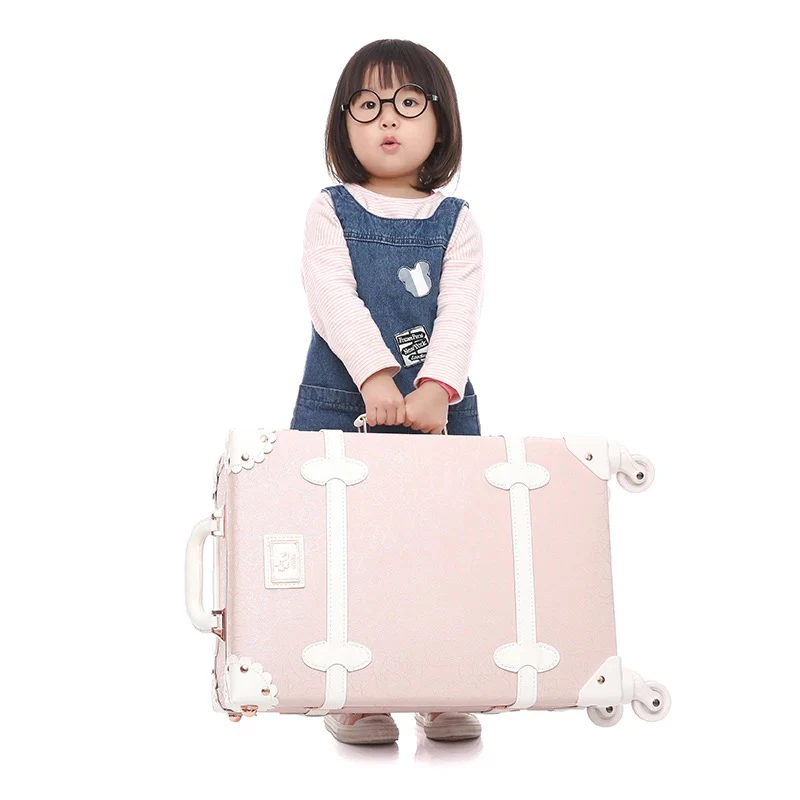 Retro fashion handmade set rolling luggage makeup bag women pink spinner carry on travel trolley suitcase box with cosmetic case