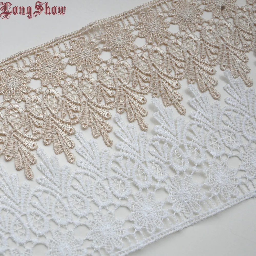 1 Lot 4Yards 8cm Width White Light Coffee Colour 100% Polyester Embroidered Lace Trim For Apparel Decoration