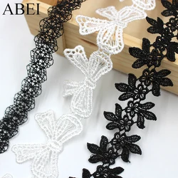 5yards/lot Black flower Lace Trims White Bow Embroidery  Polyester Lace Ribbon Diy Sewing Garments Hometexile Fabric Ornaments