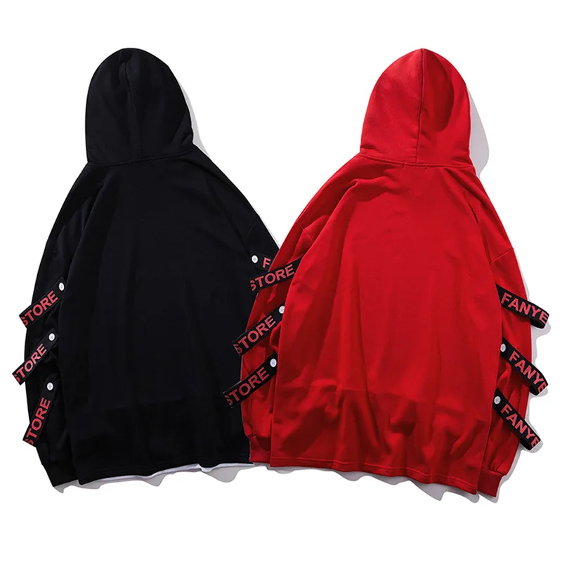 Hoodies Men Fake 2 Pieces Ribbons Hooded High Street Pullover Sweatshirt Men Fashion Hip Hop Streetwear Hoodie Spring Autumn
