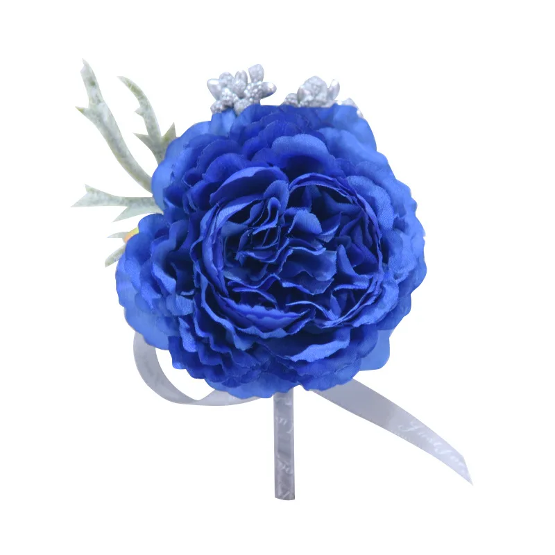 JaneVini Graceful Boutonniere Wedding Men Artificial Royal Blue Silk Flowers Groom Corsage Suit Decoration Wedding Accessories