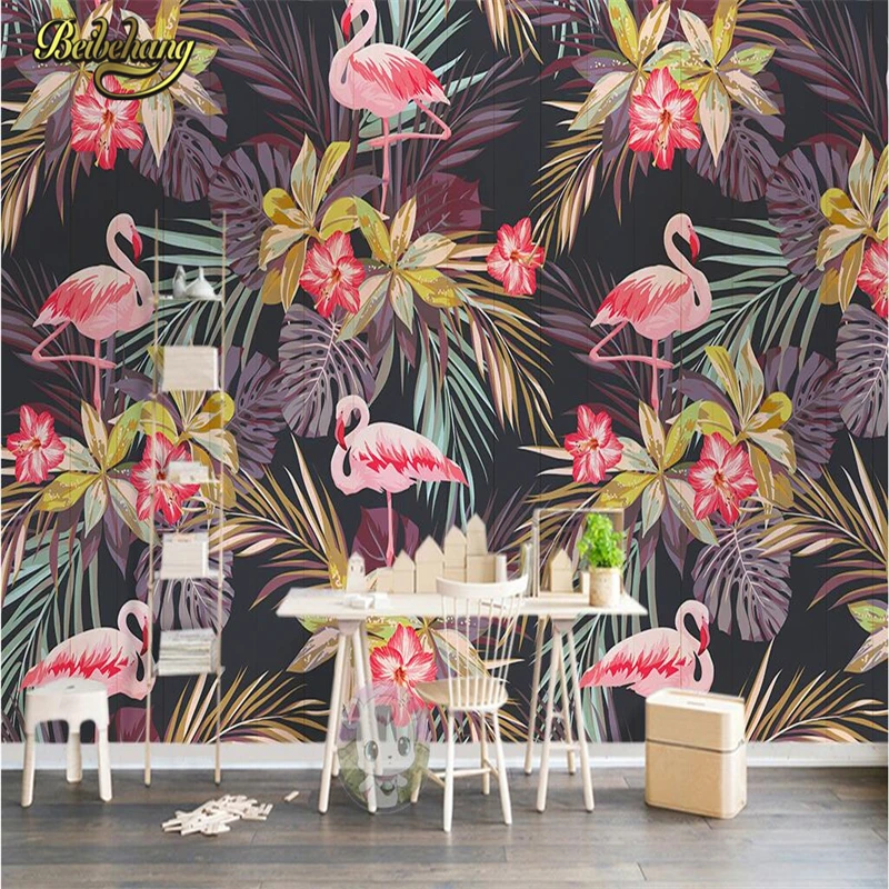 

beibehang Flamingo Tropical Plants photo wallpaper 3D wall paper Cafe wall paper mural painting for living room papel wall