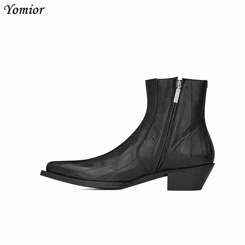 

Yomior Genuine Leather Pointed Toe Men Ankle Boots Fashion British Comfortable Chelsea Boots Casual Vintage Party Gentleman Boot