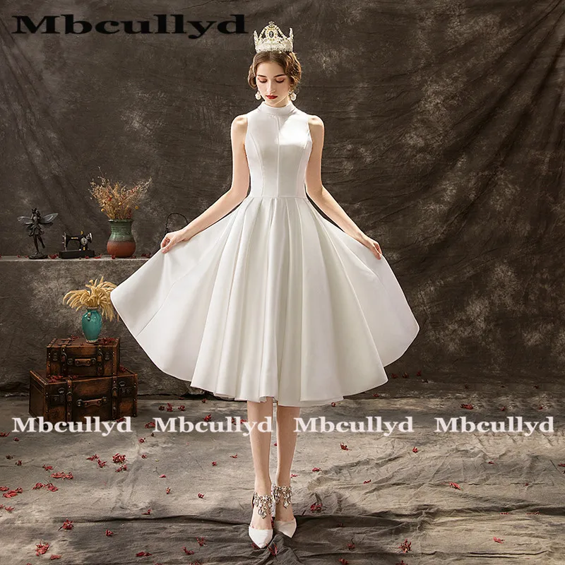 Mbcullyd Sheer Backless Beach Trouwjurken Vintage Hoge Hals Land 1950 s Bruidsjurken Sexy Knielengte Vestidos de novia