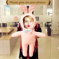 Photo customization cute rabbit pillow plush cushion DIY gift birthday pink white blue yellow rabbit shape