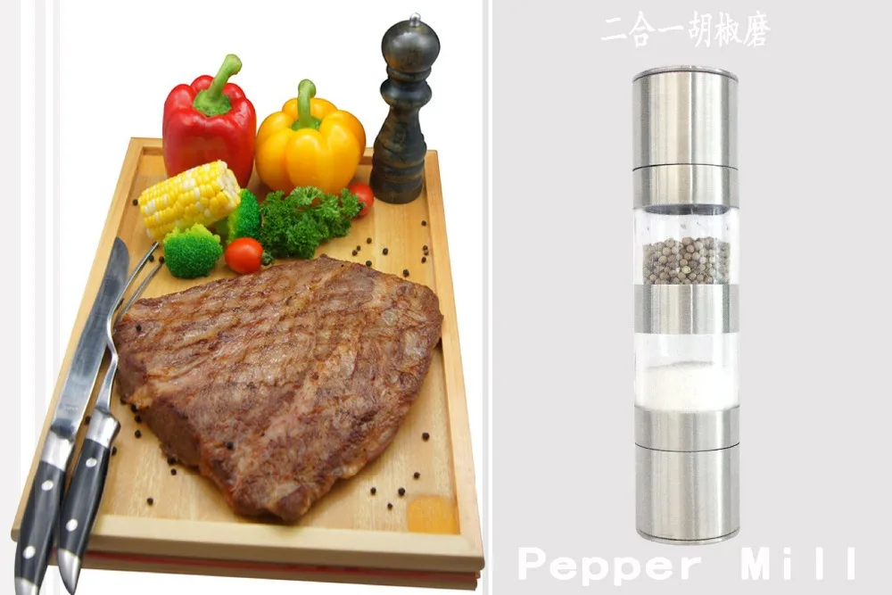 1PC New 2 in 1 Manual Pepper Grinder Muller Stainless Steel Kitchen Salt and Pepper Mill  KX 126