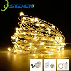 LED String light Cooper Wire USB Fairy Warm white Garland Home Christmas Wedding Party Decoration Powered by Battery 2Pcs/lot